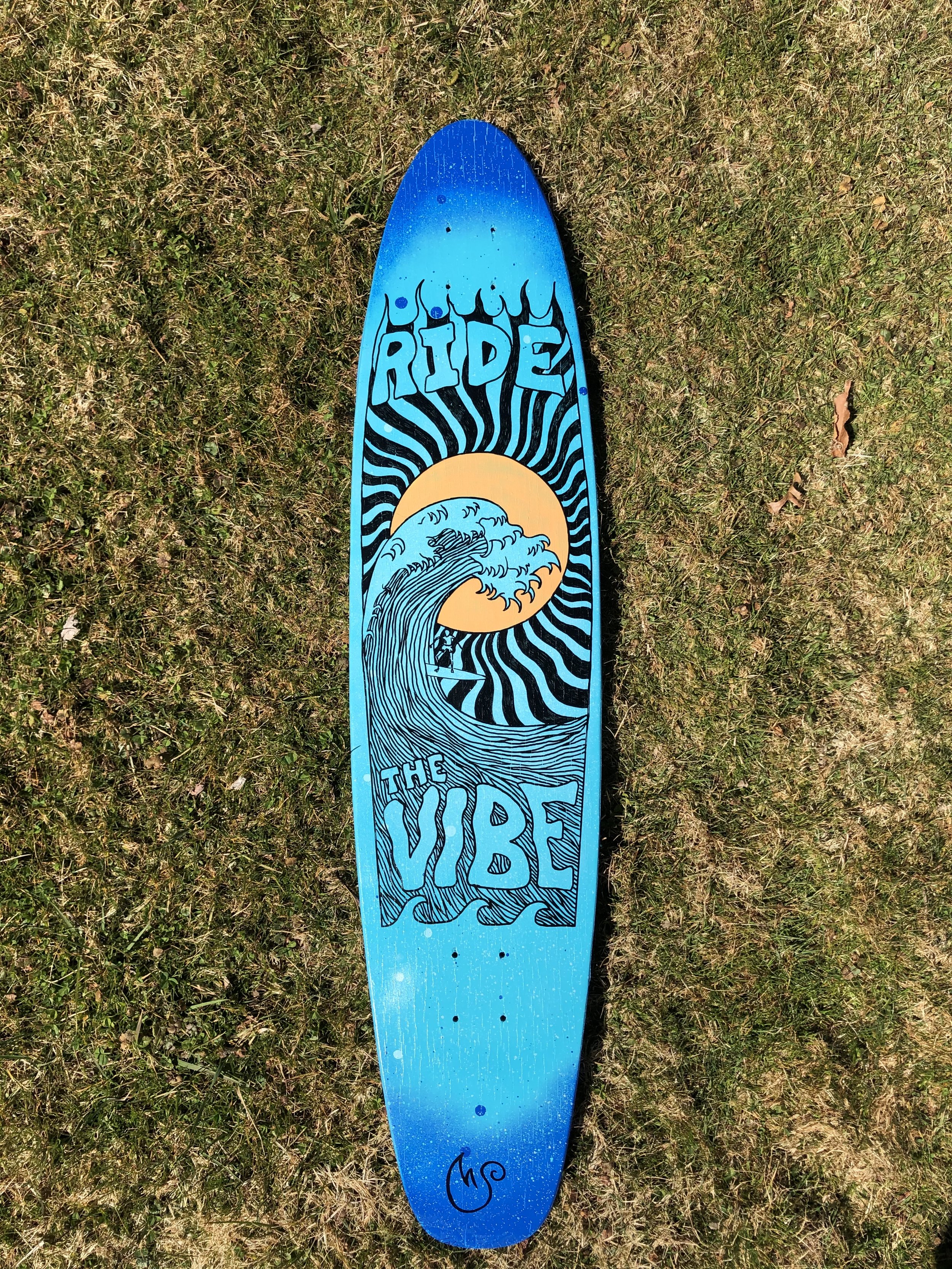 2020 Longboard I repainted with my own person artist design Acrylic paint on wooden longboard