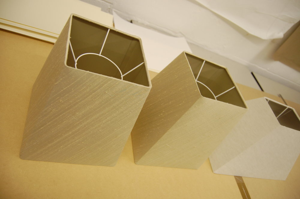 Tapered Square Duplex lampshades in Taupe Silk by feature-lighting.co.uk