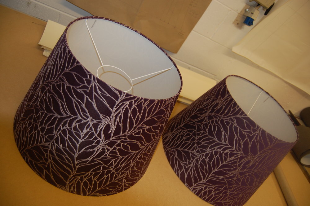 Ashley Wilde Fabric Large Purple lamp shades by feature-lighting.co.uk