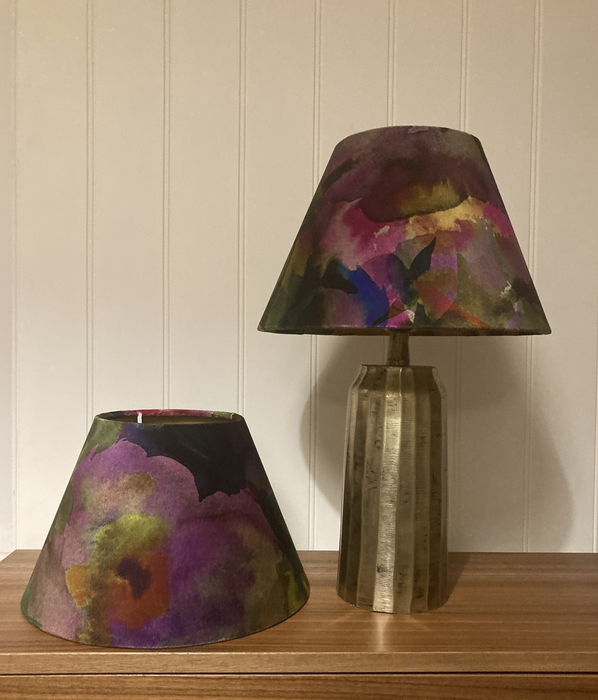 Bespoke Designers Guild Surimono printed velvet lamp shades