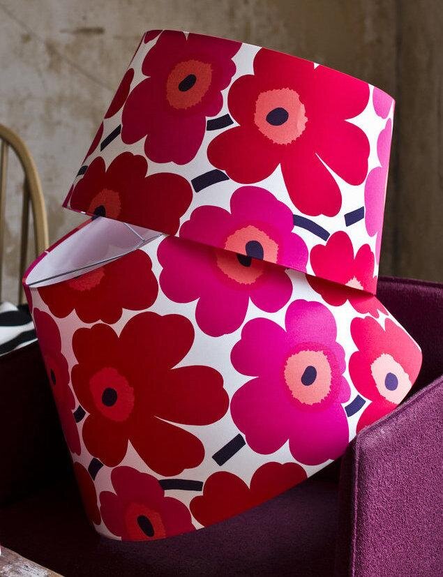 Bold patterns and colours on these lampshades