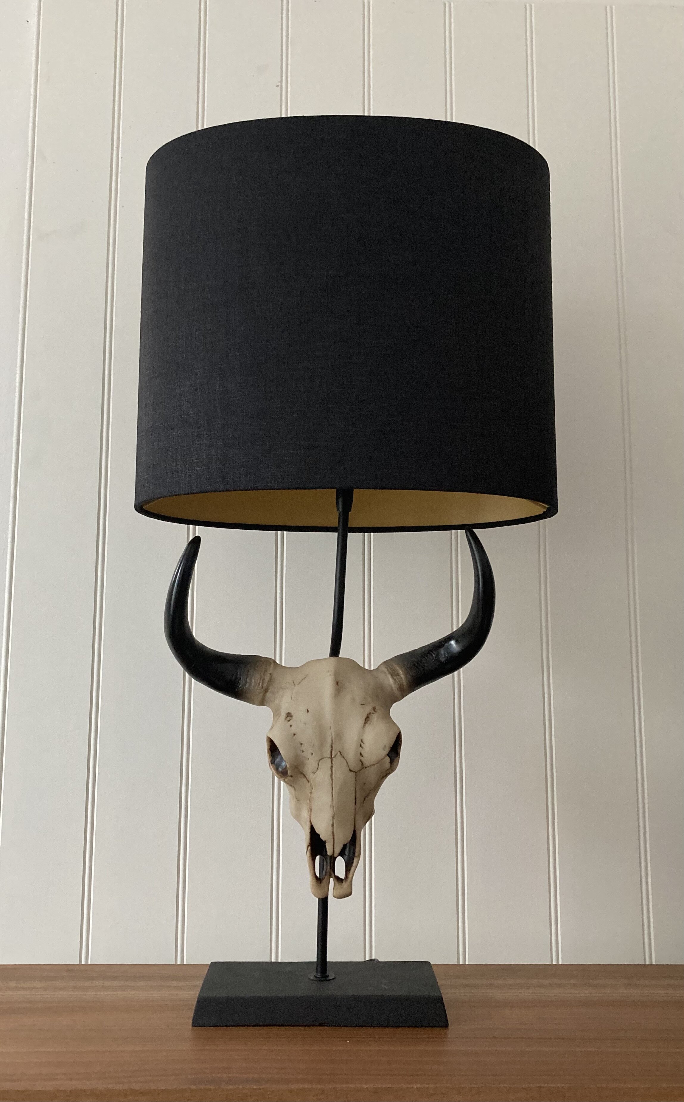 Tall Oval Lampshade - Bespoke Black Linen Look with Gold lining