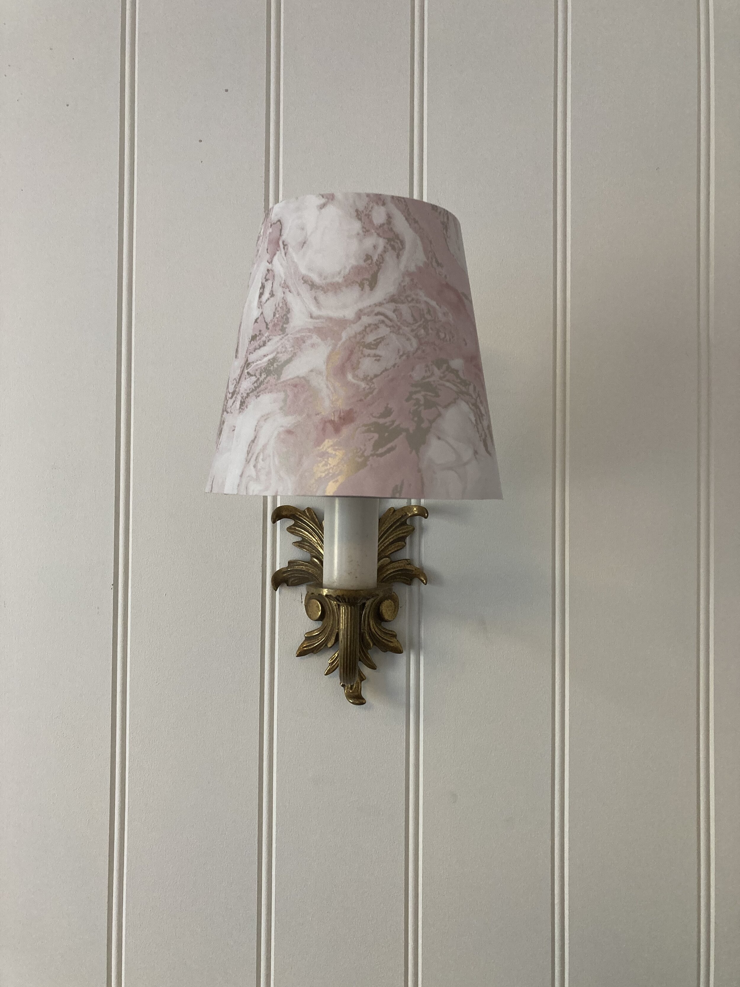 Candle Clip lampshade for wall light in pink marbled paper