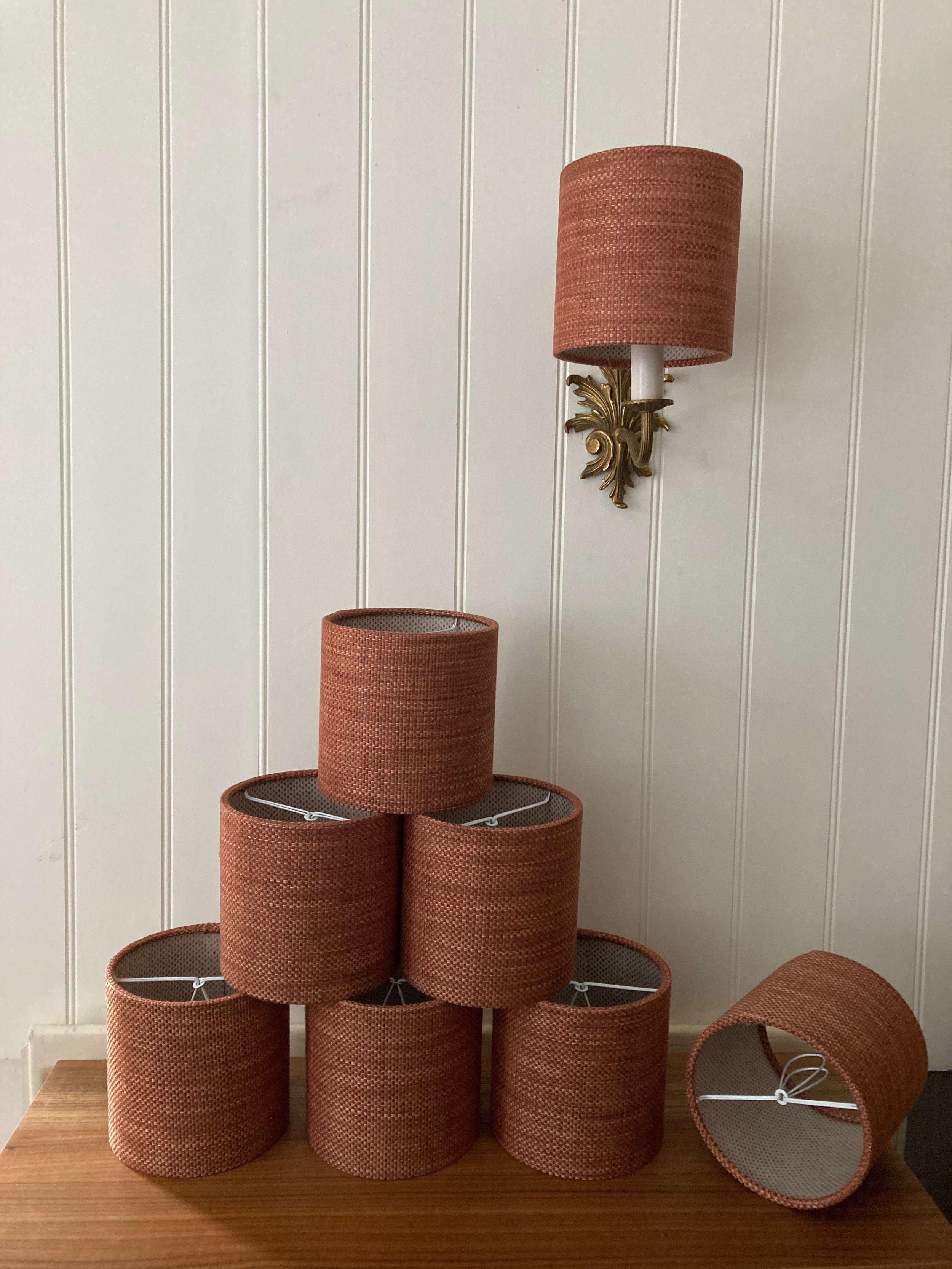 Ian Mankin Perth Fabric in Rust - Bespoke Candle Clip Lampshades 15cm dia x 15cm high