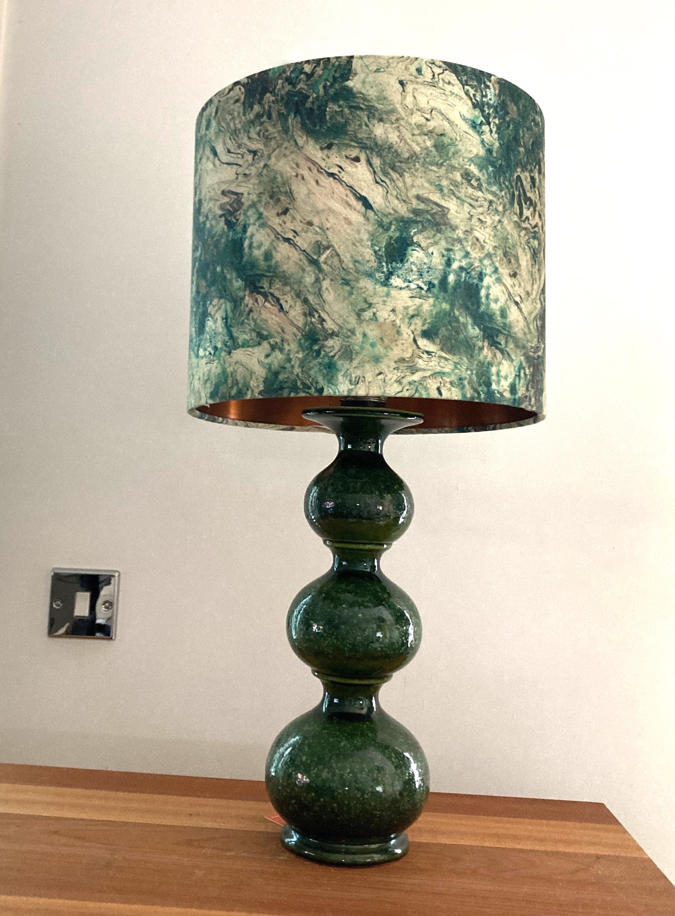 Kaiser Leuchten West German Lamp Base with Green Marbled Lampshade