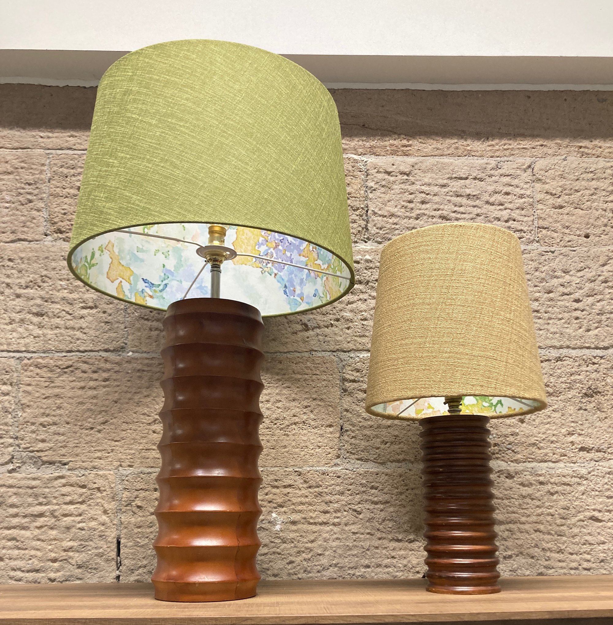 Bespoke Linen lampshades with patterned interior lining