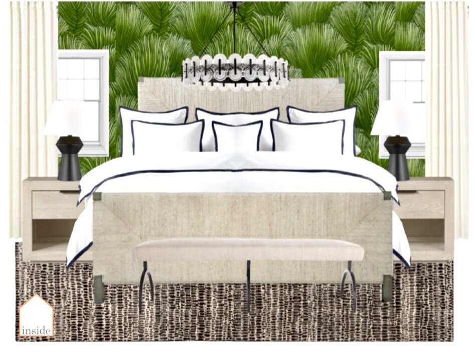 New main bedroom project.  Client wanted to feel as though they were on vacation in their own private retreat. #chicagodesigner #interiordesign #interiorsesigner #schumacher #vactionvibes #tropicalretreat #chicago #insidehomechicago