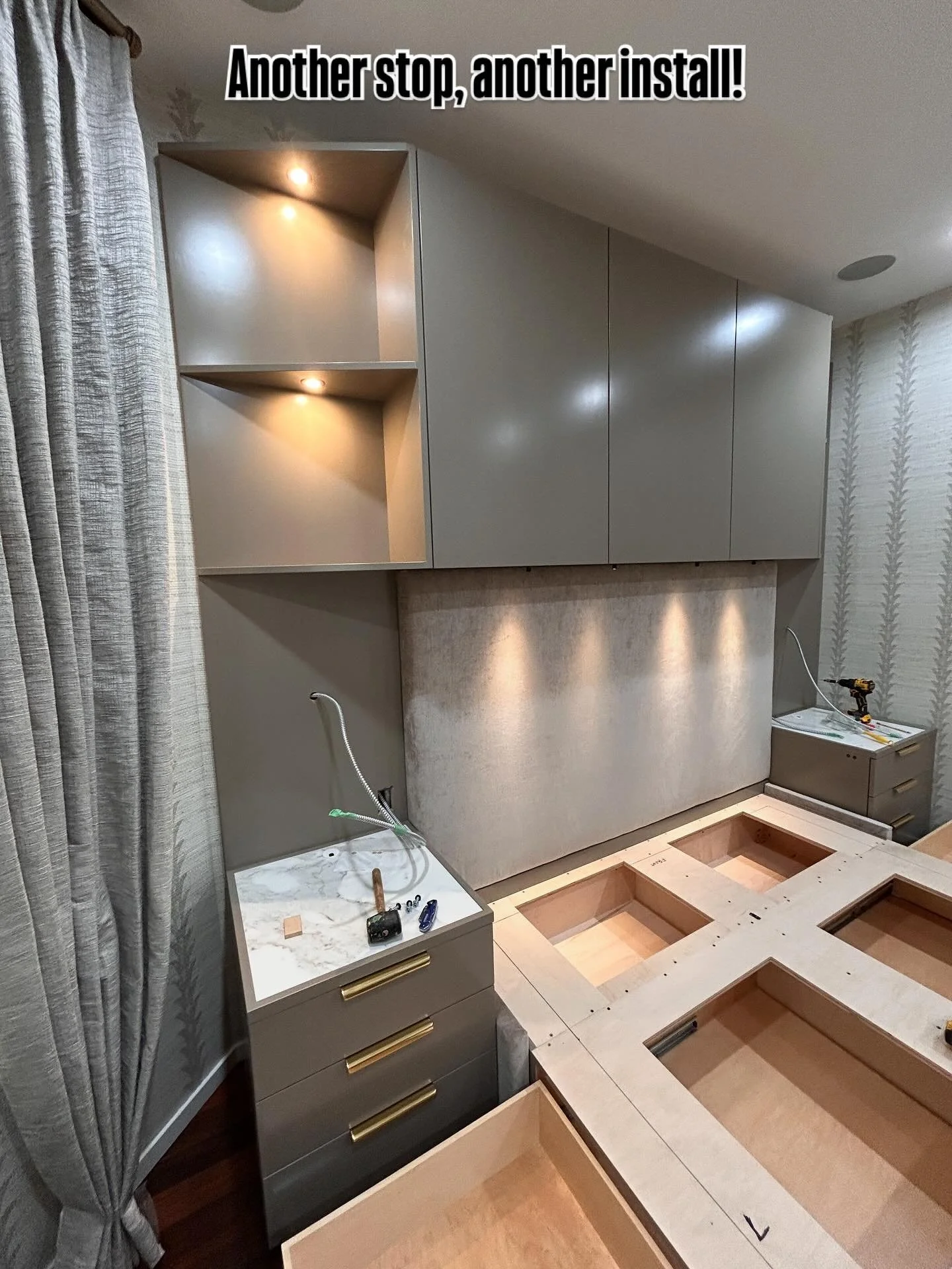 Busy Friday with another client install, custom bed and drapery.