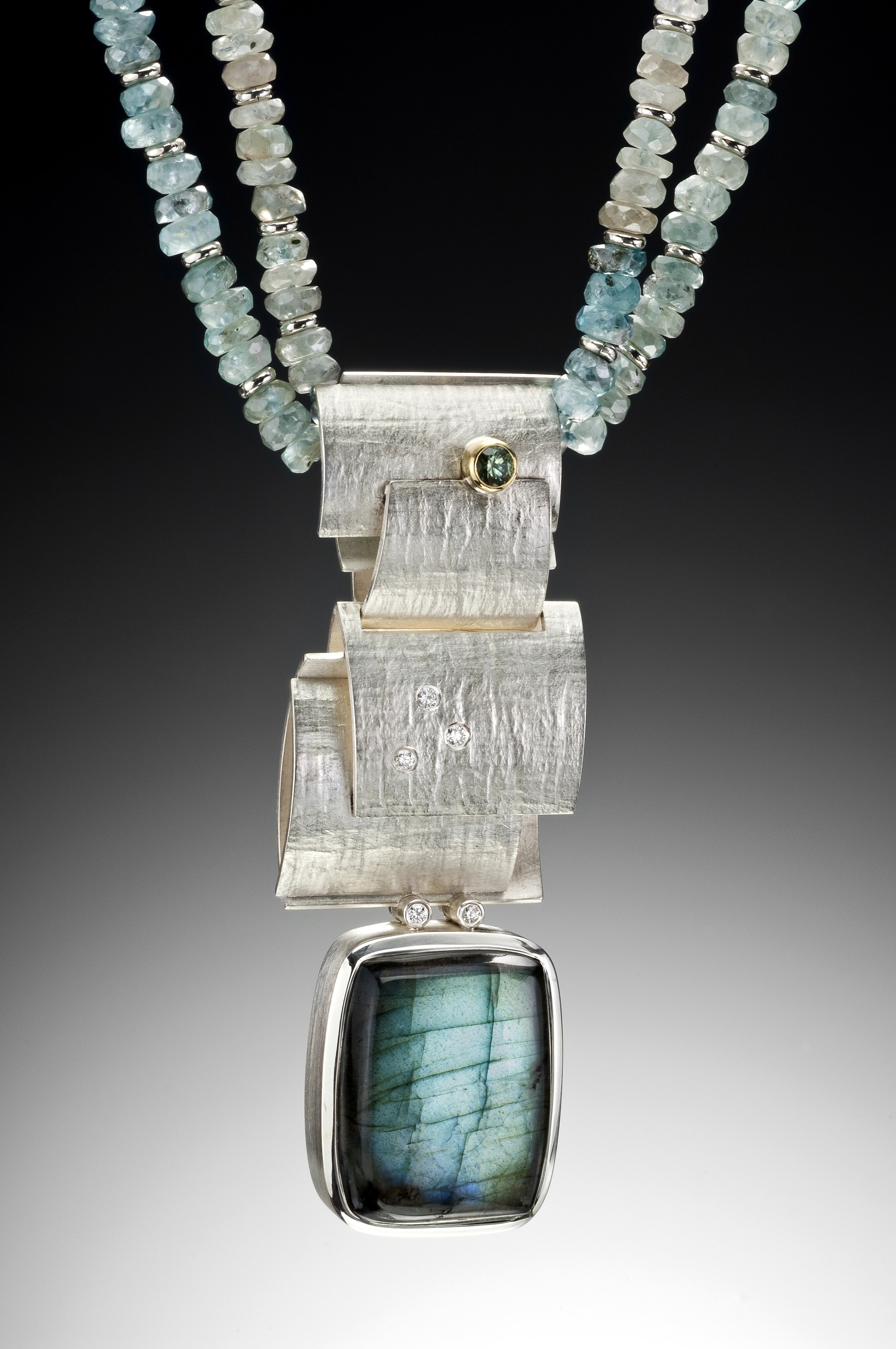  silver, labradorite, tourmaline, diamond, 