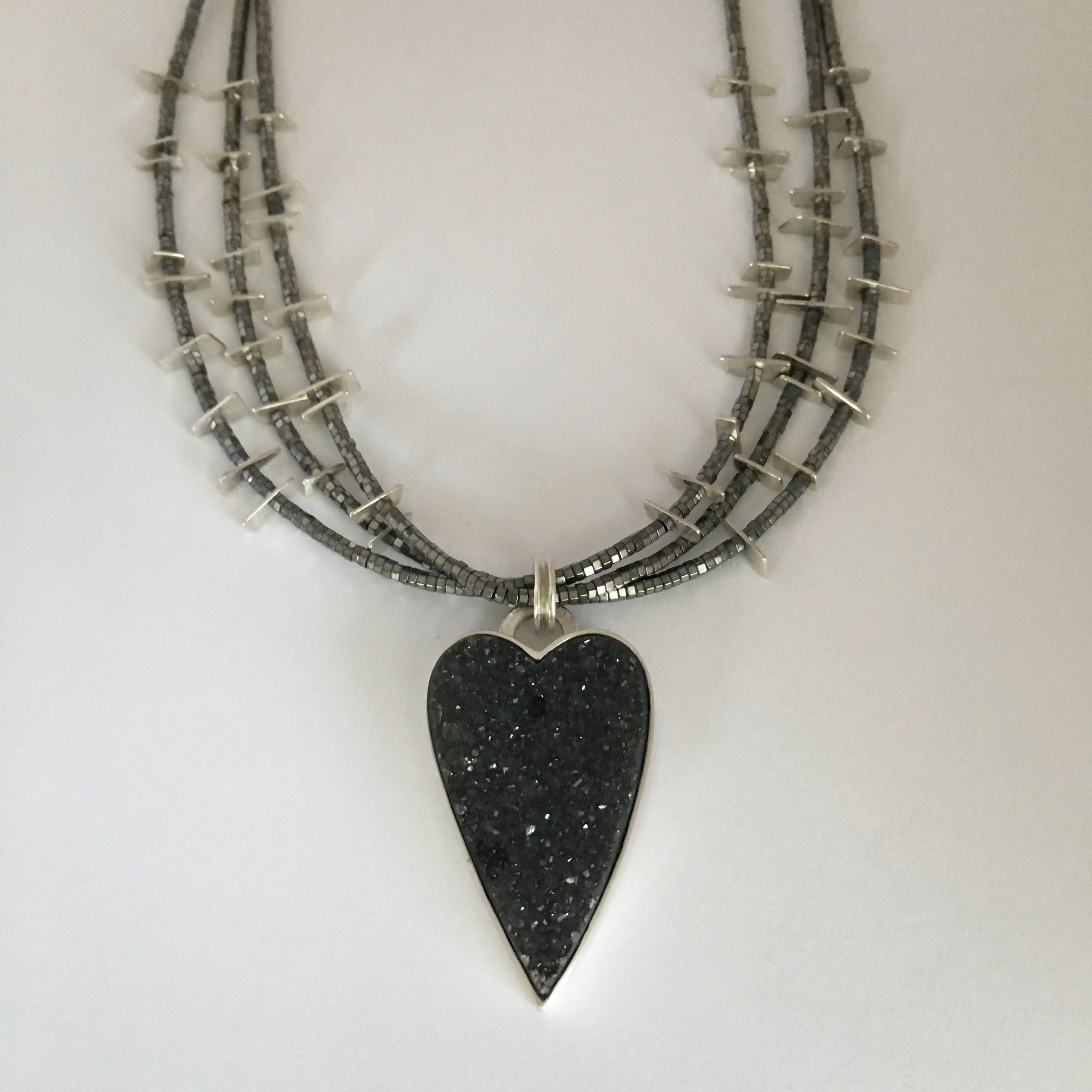  silver, druzy, hematite 
