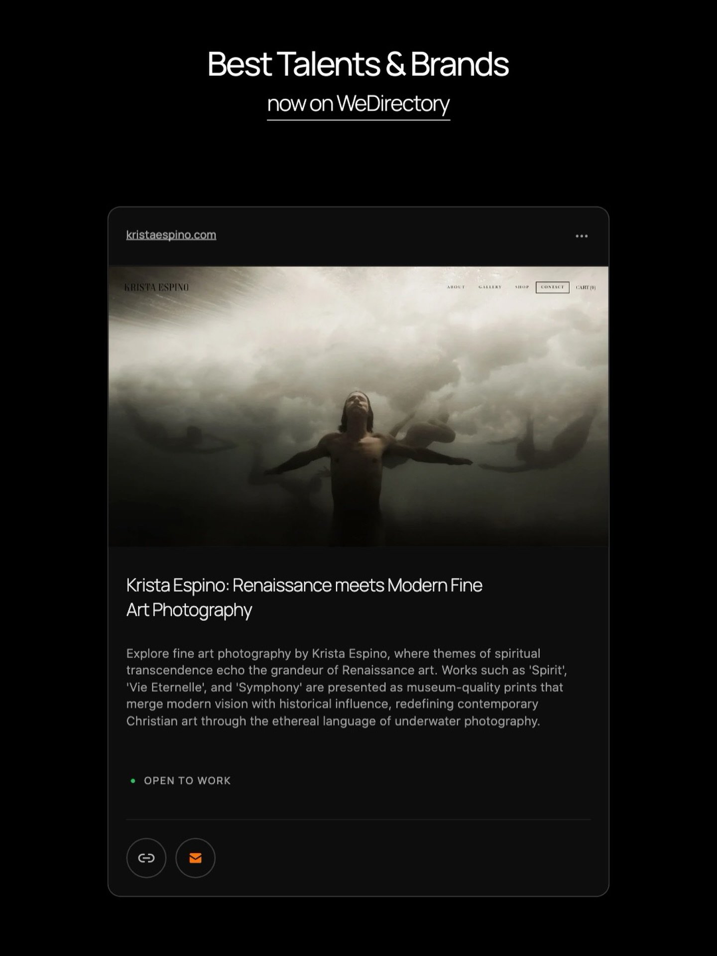 Thank you for the feature and beautiful words @wedirectory 

Krista Espino: Renaissance meets Modern Fine Art Photography 

&lsquo; Explore fine art photography by Krista Espino, where themes of spiritual transcendence echo the grandeur of Renaissanc