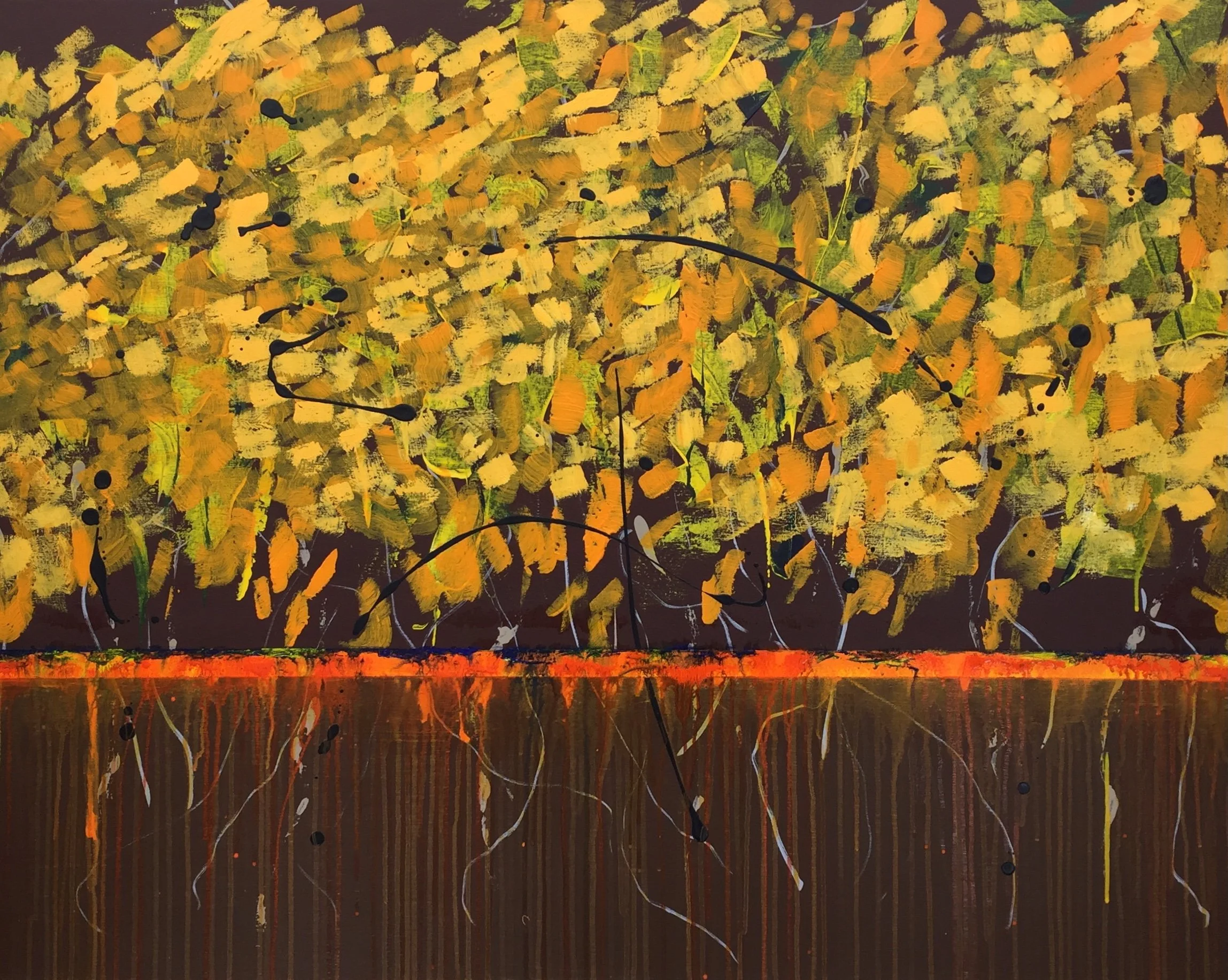 Orange Rising Up, oil on canvas, 36”x 48"