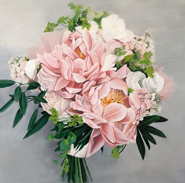 This painting by @jennyfer.mancino of a bridal bouquet we created is absolutely stunning! What a great way to &ldquo;preserve&rdquo; a bouquet! Swipe to see the original photo and more of her work. We are also dying over her painting of one of our po