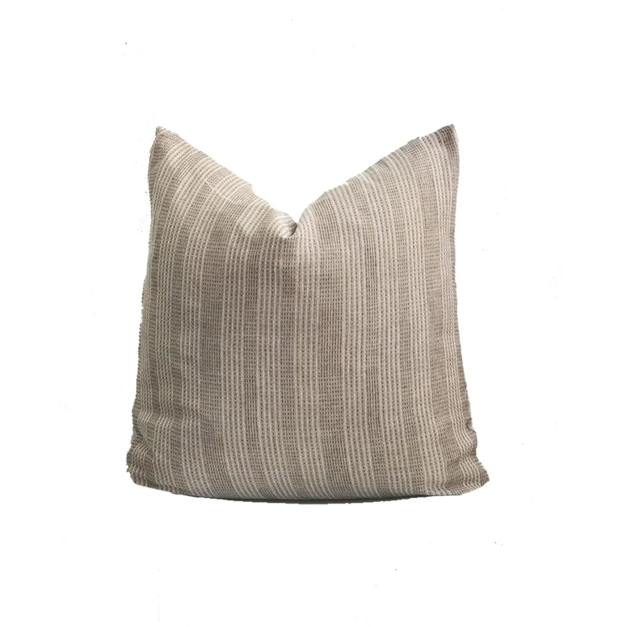 Brown Cream Striped Woven Sashiko Pillow Cover (26x26 Recommended)