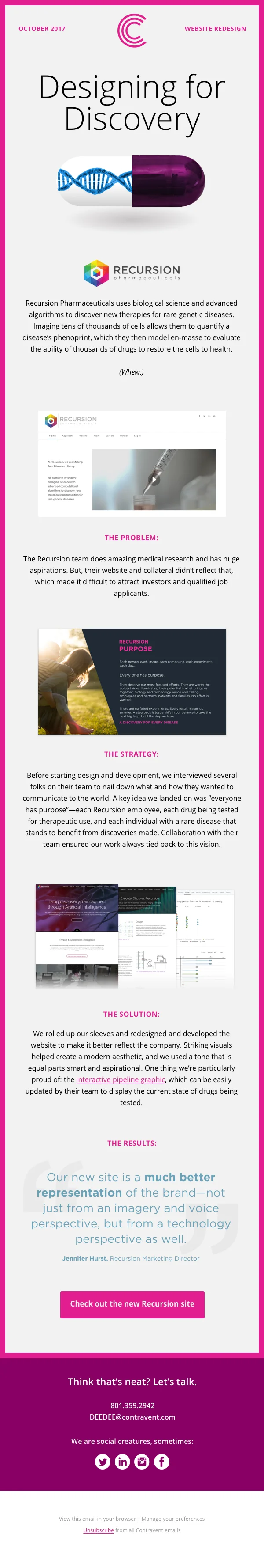 #happyscrappycase enabled people to view all case studies as they accumulated on social, and a split-color background branded posts as Contravent.