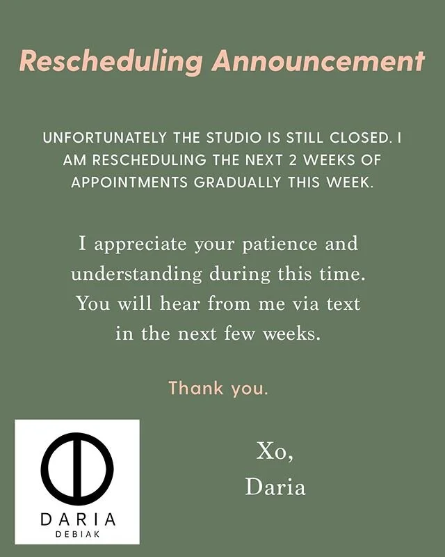 I am rescheduling all of my appointments for the next 2 weeks. Thank you for your patience. 🌻