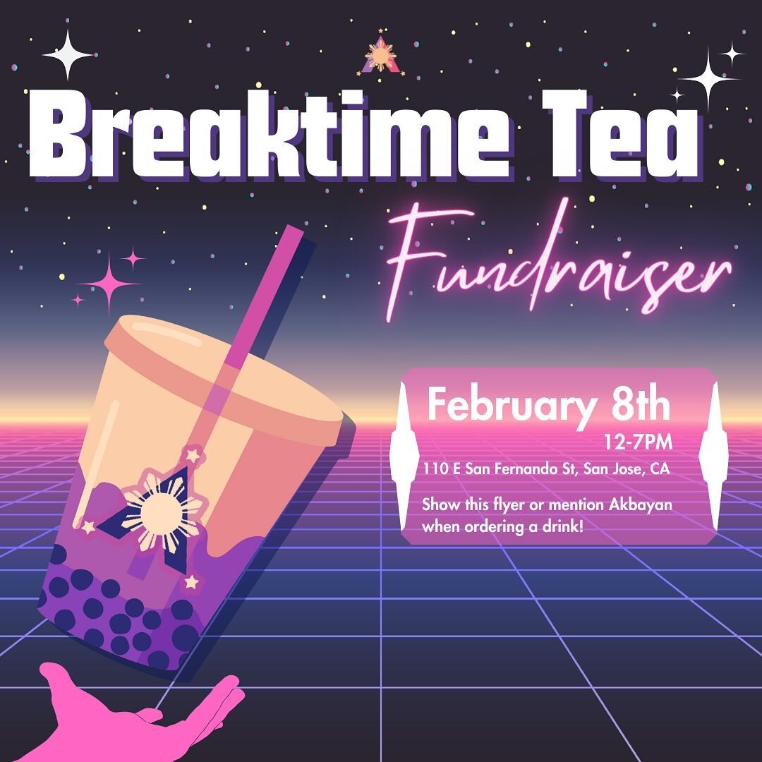 Who loves Breaktime??? WE DOOO 🤭‼️

Bring your friends, roomies, kuyates, and adings out to support us at Breaktime Tea this Thursday!!! On February 8th (right before Open Floor 😉) from 12PM to 7PM! Grab the bev 🧋you deserve after a hard week!

Pl