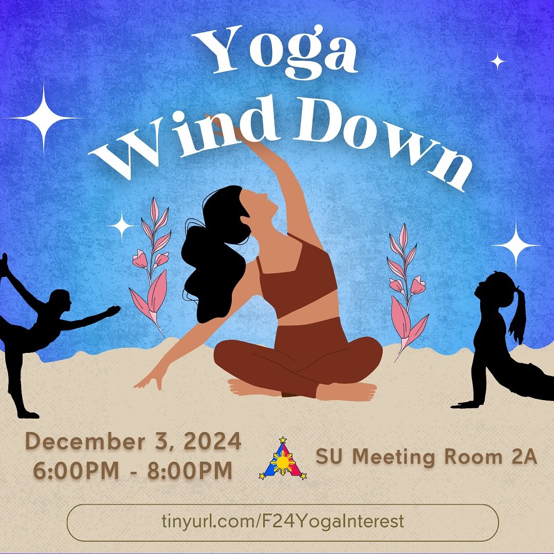 Need a space to destress and relax before finals? 📚

Come take a well deserved break with a Yoga Wind Down! 🧘🏻 This workshop is the perfect way to help you recharge, refocus, and feel amazing.🔋 Yoga keeps your body strong 💪 and mind sharp 🧠 all