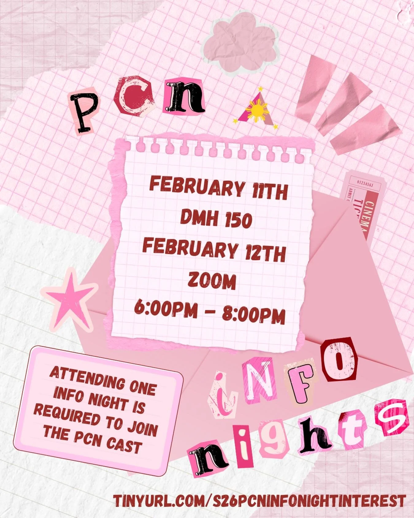 PCN SEASON IS FINALLY HERE‼️🕺

Come join for PCN Info Nights as you will be able to immerse yourself in Pilipinx culture🇵🇭. PCN info nights will be on Feb 11th (DMH 150) &amp; Feb 12th (Zoom) from 6-8pm!You&rsquo;ll be able meet the amazing core b