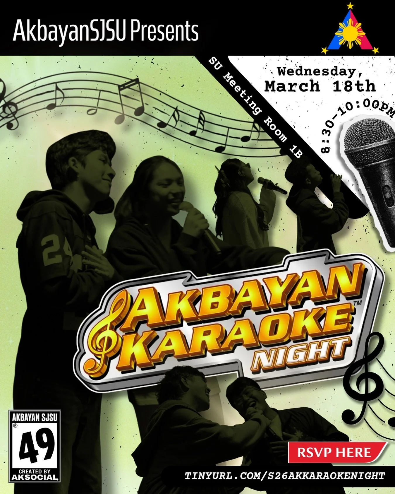 I KNOW YOU WANNA SING YOUR GO TO KARAOKE SONG 🤩🎤

Come on by to AK KARAOKE NIGHT and join us atSU Meeting Room  1B from 8:30-10pm be apart of this wonderful night filled with both fun and singing🎶🎤 Make sure to bring your line or friends and sing