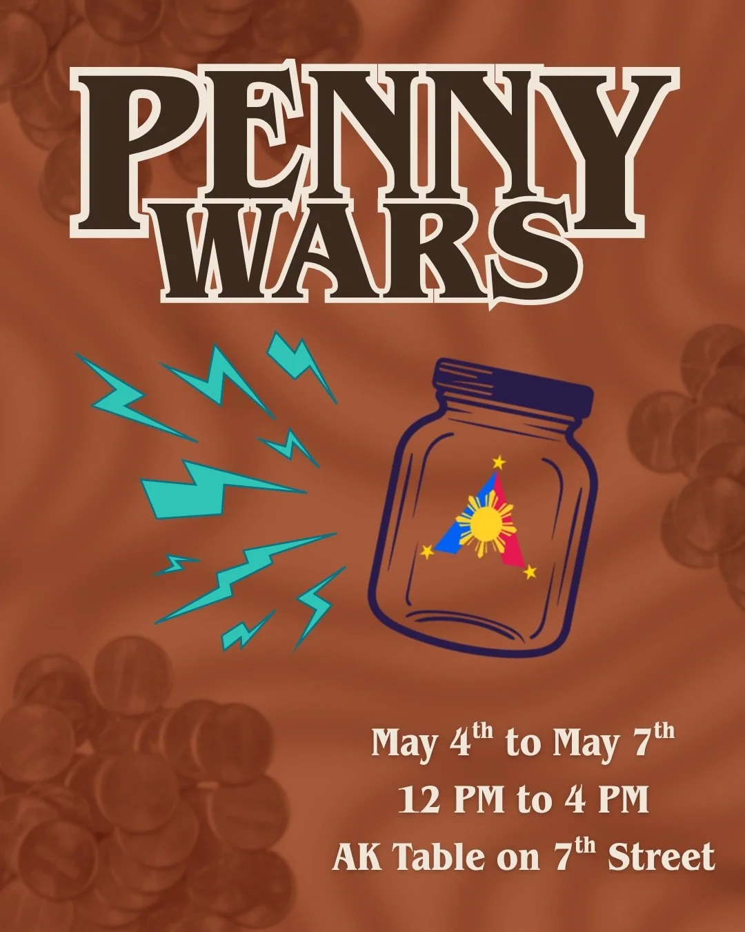 LET THE PENNY WARS BEGIN 😈🪙

Happening this week at the Akbayan Table on 7th Street, you&rsquo;ll find jars where you could donate pennies to our cabinet boards and they will have to do a consequence at End of The Year Banquet happening this Friday