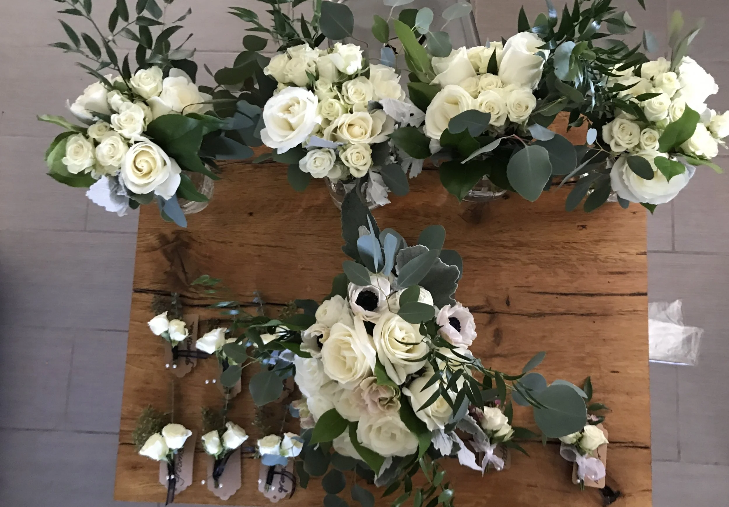 Bride’s bouquet. bridesmaids bouquets, boutonnières, and corsages.