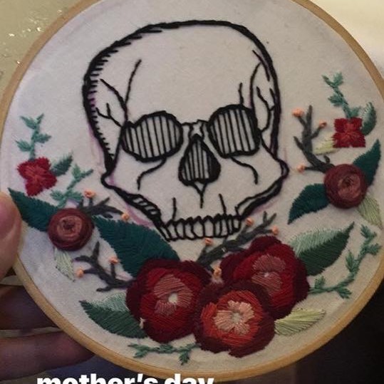 My #mothersday gift from my #Daughter #skull #future #tattoo #horror #haunt #halloween #monster #skeleton #scary #haunter #haunterslife #monsterforlife #likemotherlikedaughter #mydaughter gets me #needle #needlepoint #crossstitch #rose @mean_dauphine