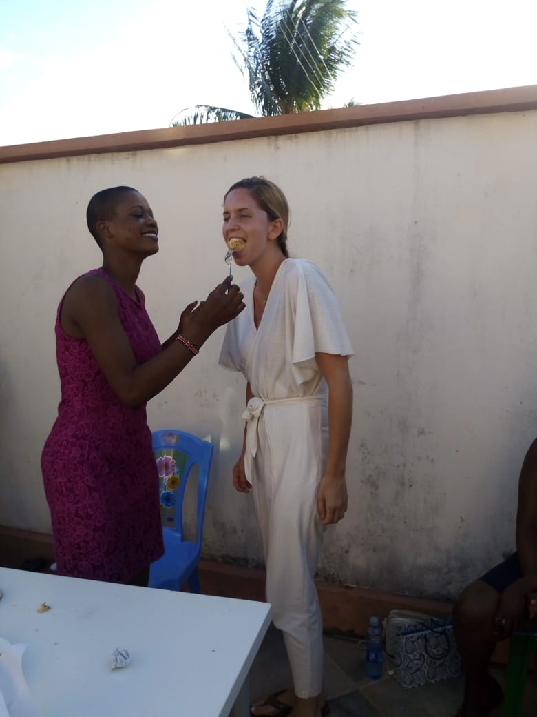 Pauline feeding me cake, she knows my weakness.