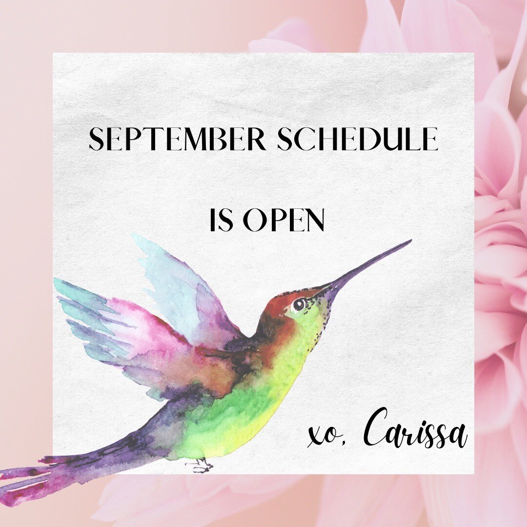 September is now available to book services with me. schedulecarissa.as.me

I am also excited to open up 2 spots to begin in September with 3, 6, or 9 months options of 3 calls per month which includes mediumship, intuitive guidance, and more. It is 