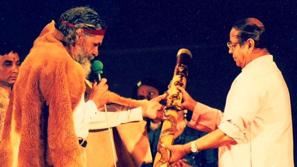 Swami Shantanand Saraswati (Swamiji) , and Bibbulmen Noongar Elder, Uncle Ken Colbung, 1997