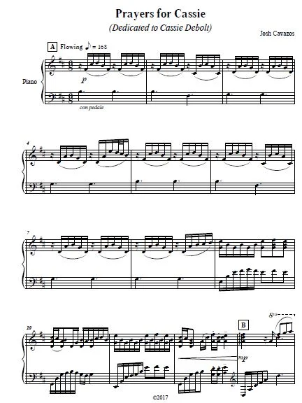 Digital Score Download - Prayers for Cassie - Piano Solo