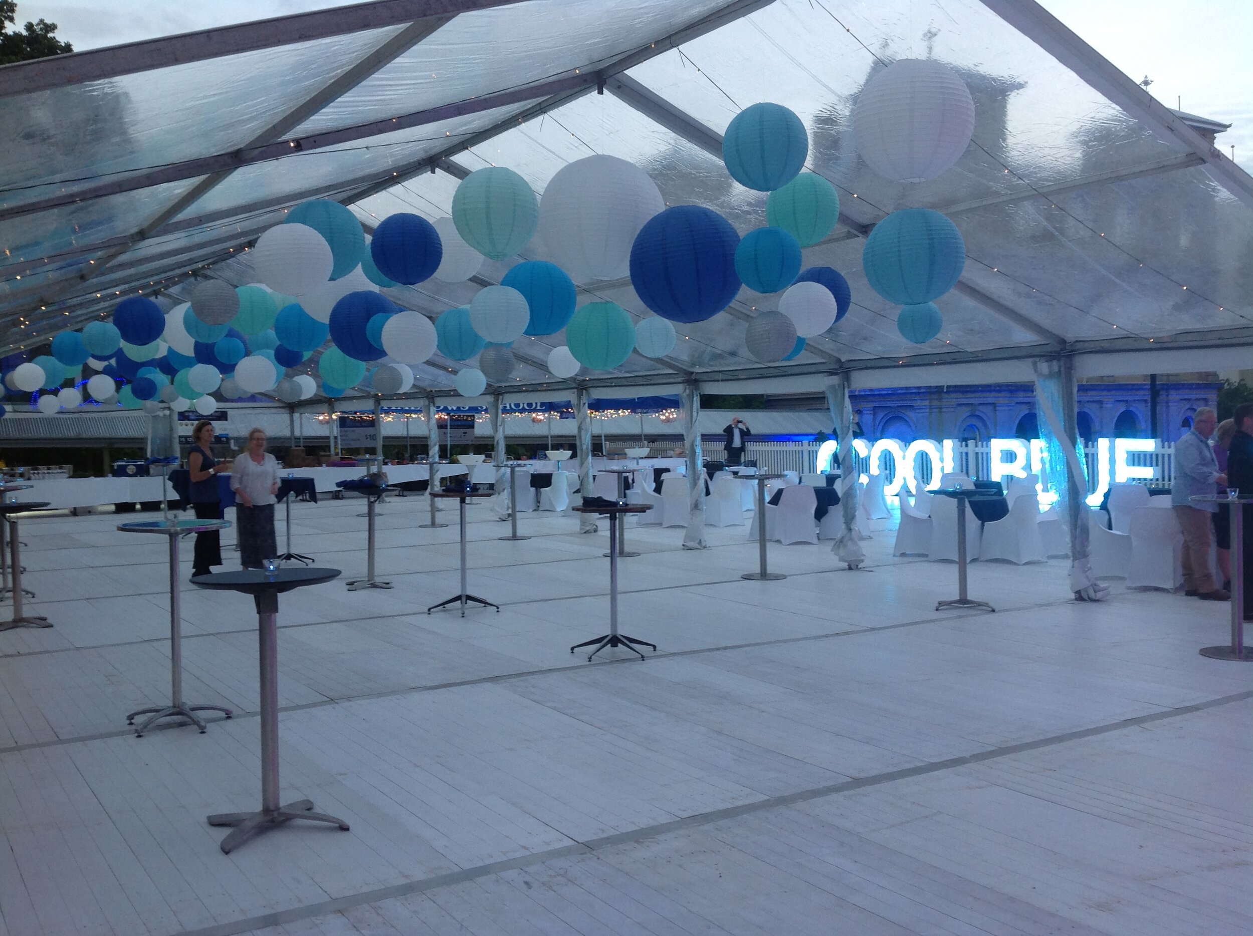 Inside of decorated clear marquee