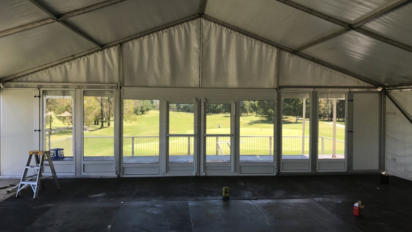 White marquee, clear front