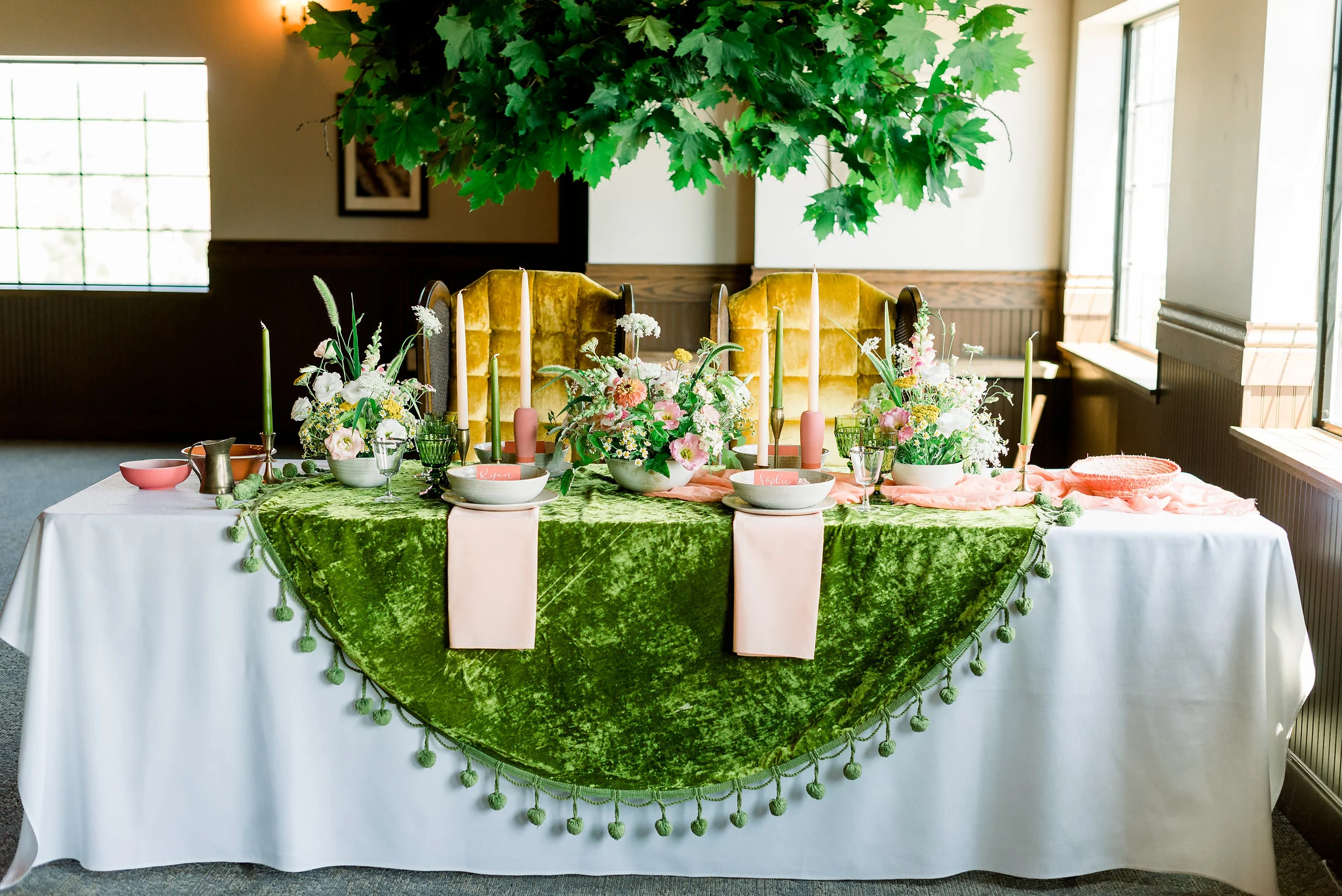 Green Velvet Runners & Austrian Brothers Chairs