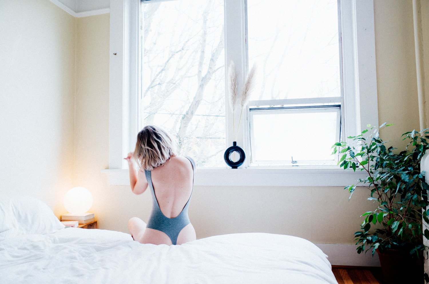 Rachel Saunders in the Backless Thong Bodysuit from Mary Young