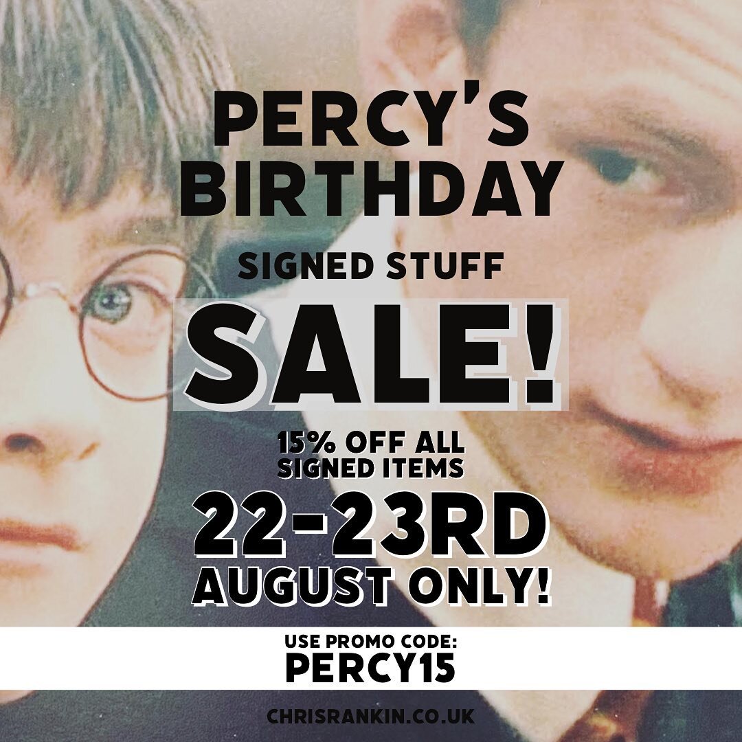 PROMOTION!!!

To celebrate Percy's birthday - I'm offering 15% OFF all &quot;signed stuff&quot; in my store - including the NEW Personlised Video Messages! 

Visit www.chrisrankin.co.uk/store and enter promo code: PERCY15 at Checkout. 

Valid 22-23rd