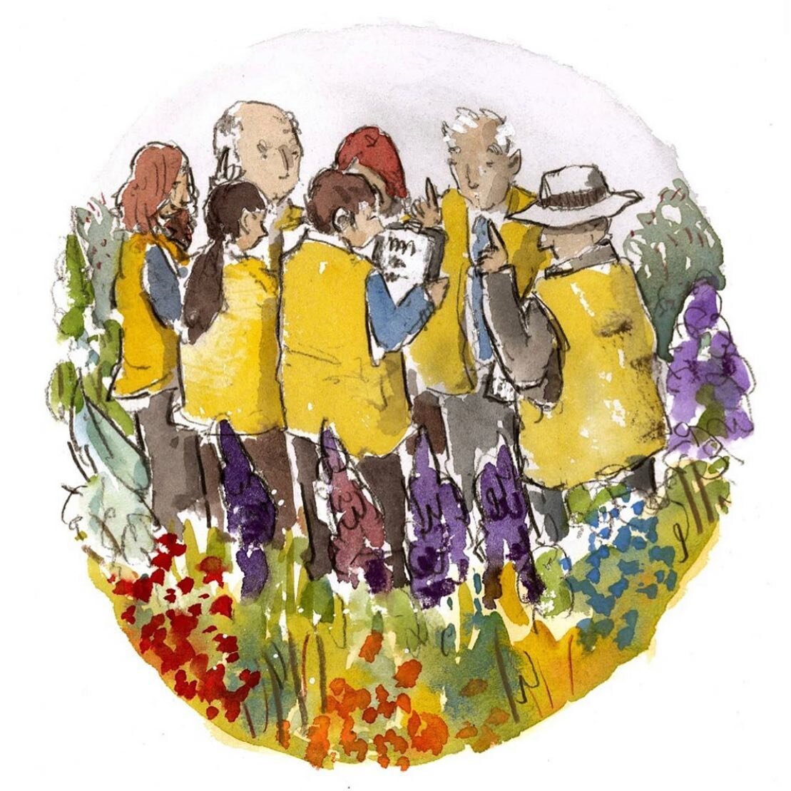 Well a huge #thankyou to @tamsinwesthorpe for #commisioning this &ldquo; Chelsea Flower Show huddle of us judges &ldquo; by the brilliant artist @artywelch as normally today we would all be assessing the #rhschelseaflowershow #gardendesigns for this 