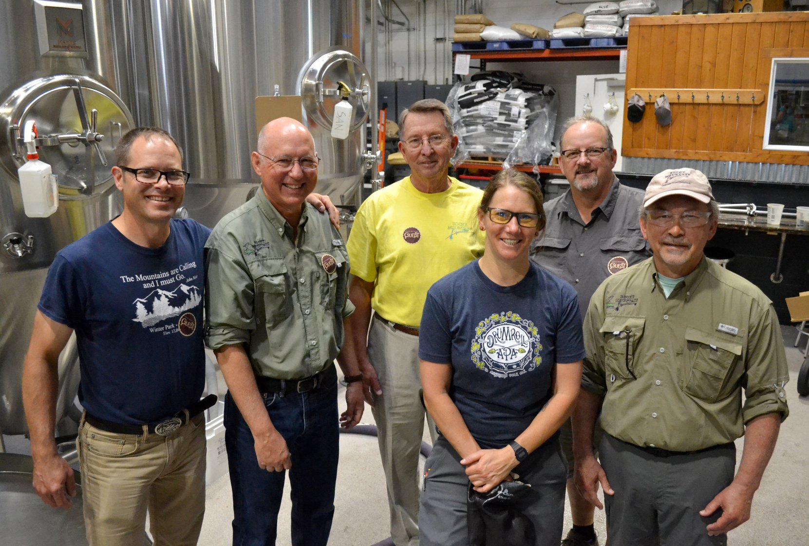 On May 30, partners from the U.S. Forest Service and Trout Unlimited went backstage at Odell Brewing Co. in Fort Collins where they brewed up conversation about restoring Colorado’s native cutthroat trout while making a limited edition beer for the cause. (From Left) U.S. Forest Service Fisheries Biologist Matt Fairchild; Mickey McGuire, President, Rocky Mountain Flycasters Chapter Trout Unlimited; Tom Culbertson, Flycasters member; Marni Wahlquist, Head Pilot Brewer, Odells; Dick Jefferies, Colorado Trout Unlimited Board Member; Wil Huett, Flycasters Community Outreach chair