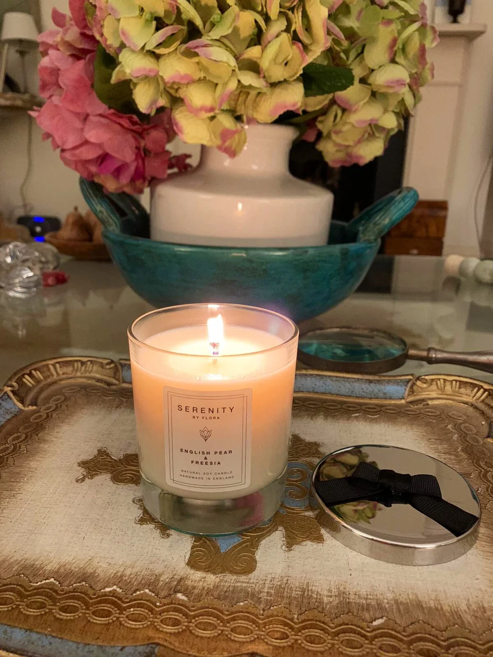 English Pear & Freesia Home Candle, 230g — Serenity by Flora