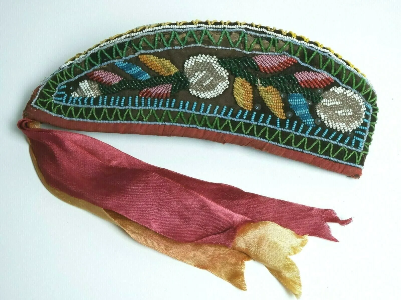 Antique Native American beaded Glengarry hat cap Iroquois 18501860