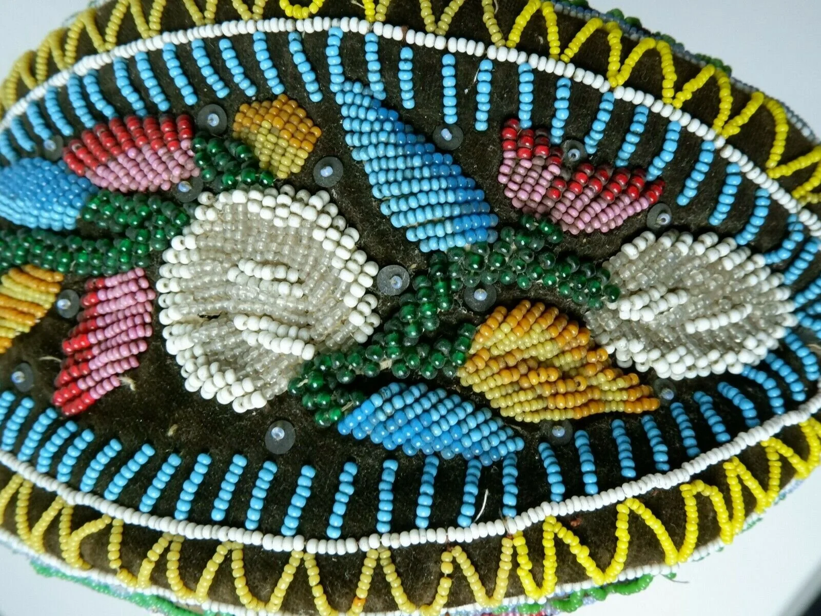 Antique Native American beaded Glengarry hat cap Iroquois 18501860