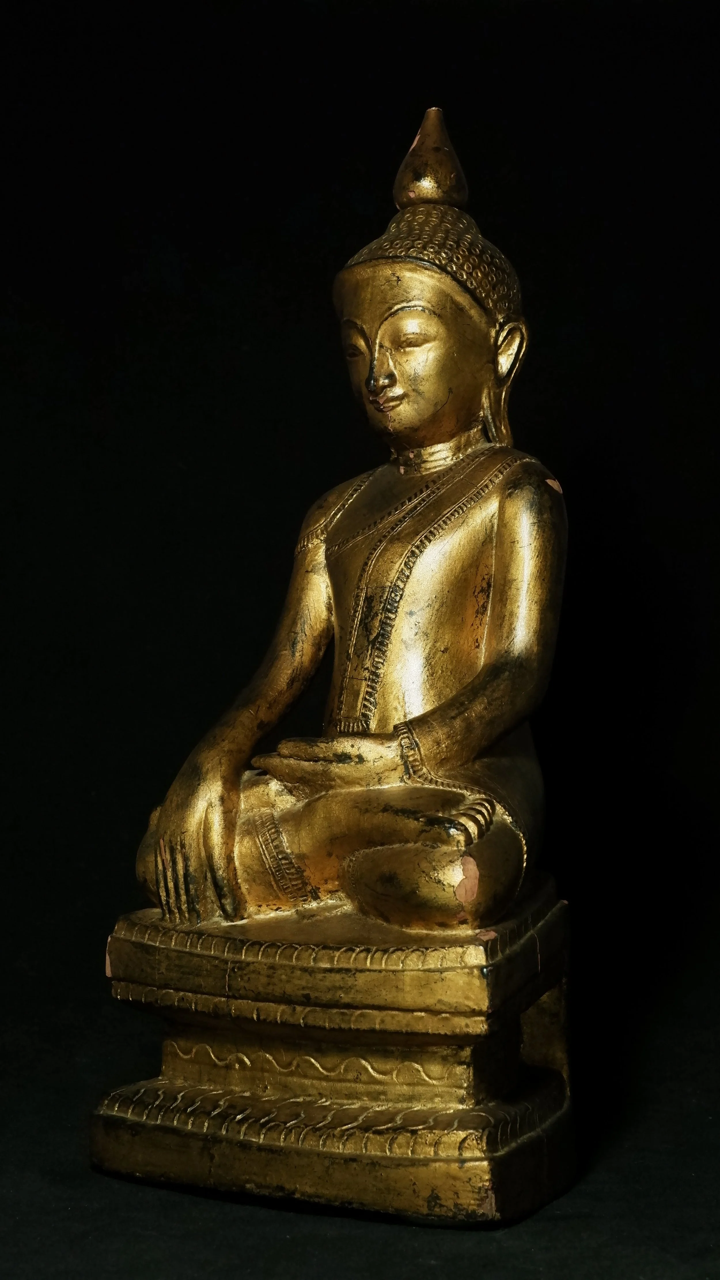 Antique Burma wooden gilded Buddha figure