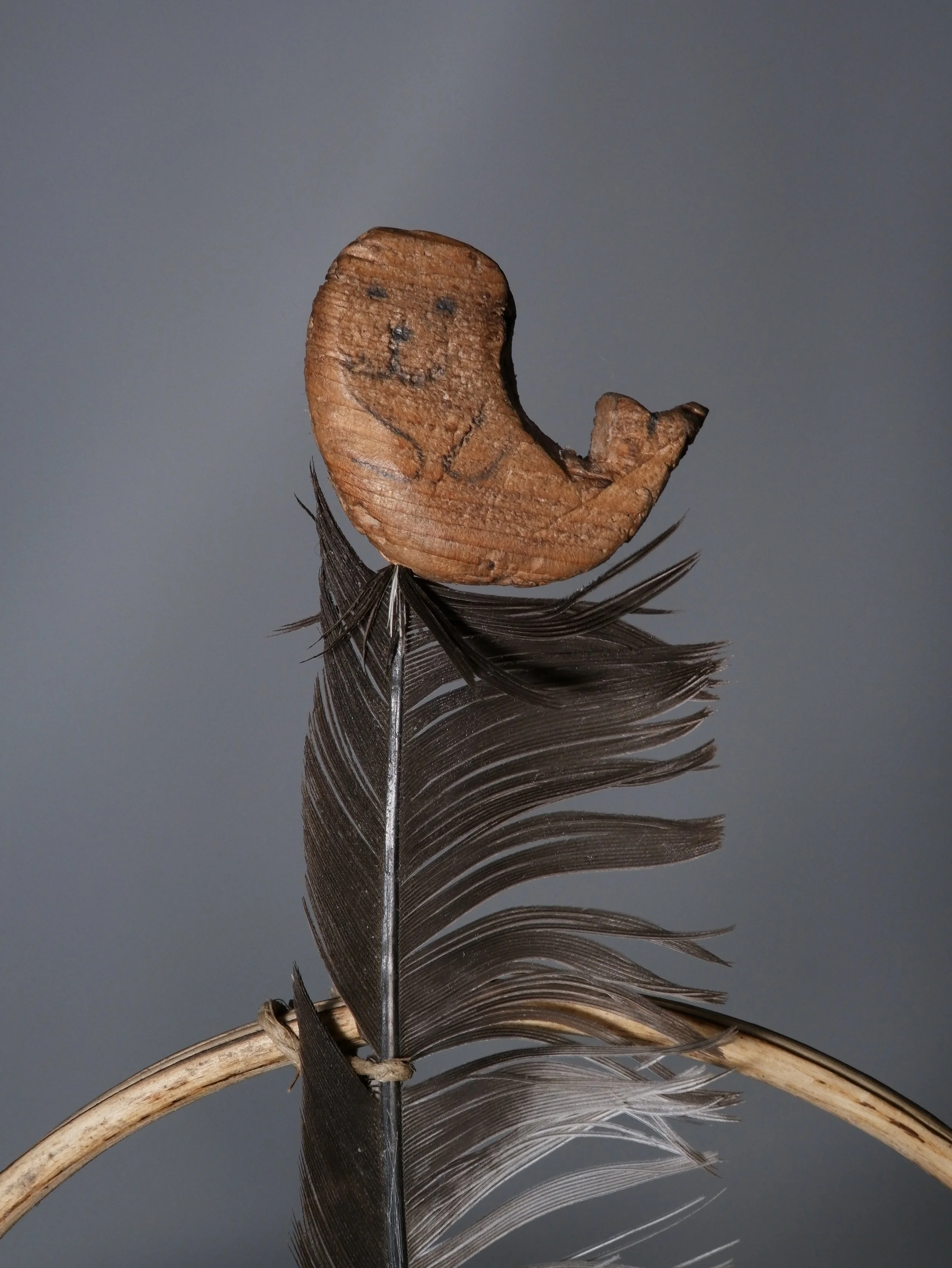 antique seal cedar wood inuit mask