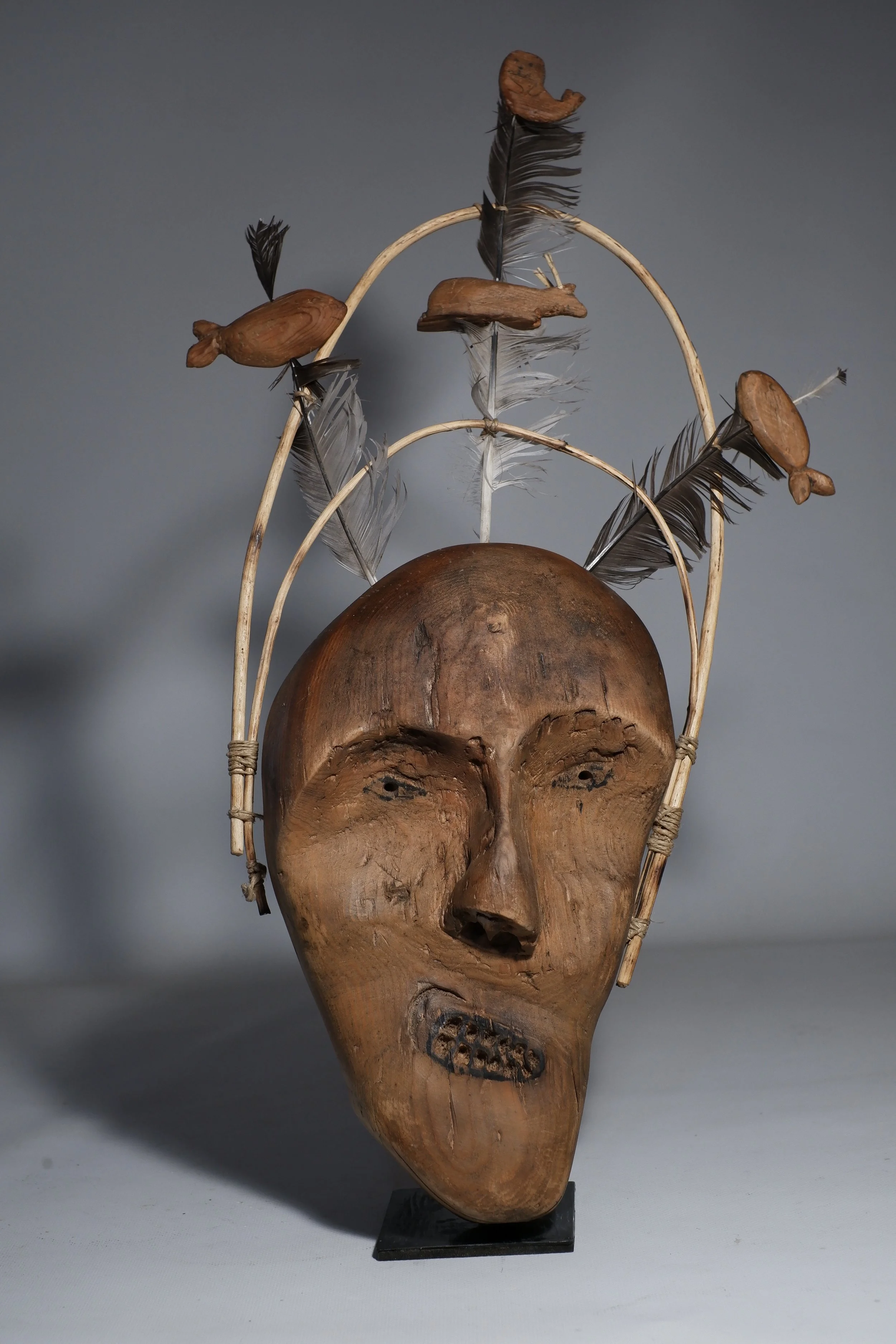 Antique Native Alaskan Inuit Aleut mask with rings