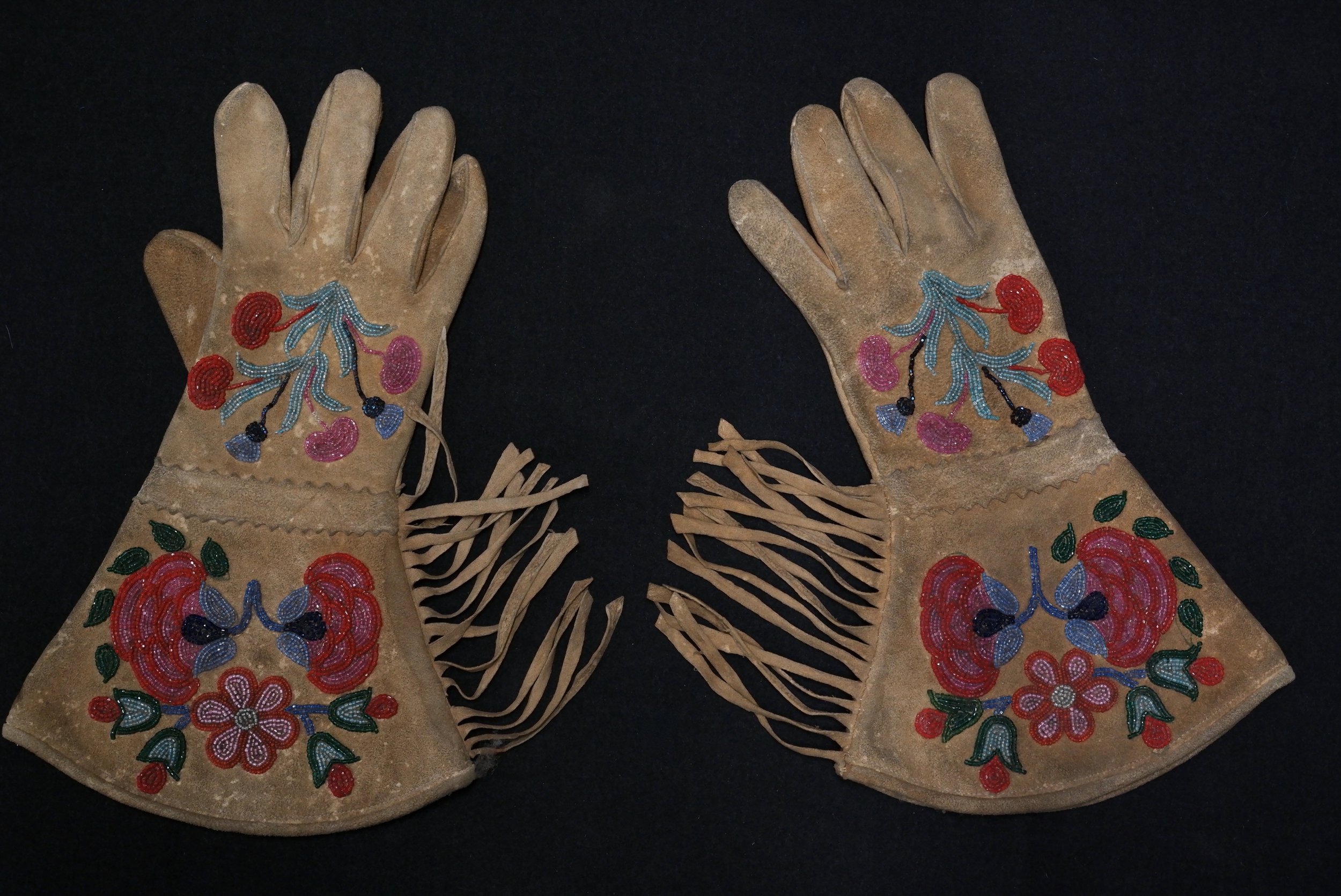 Antique Native American Metis Gloves with Floral Beadwork