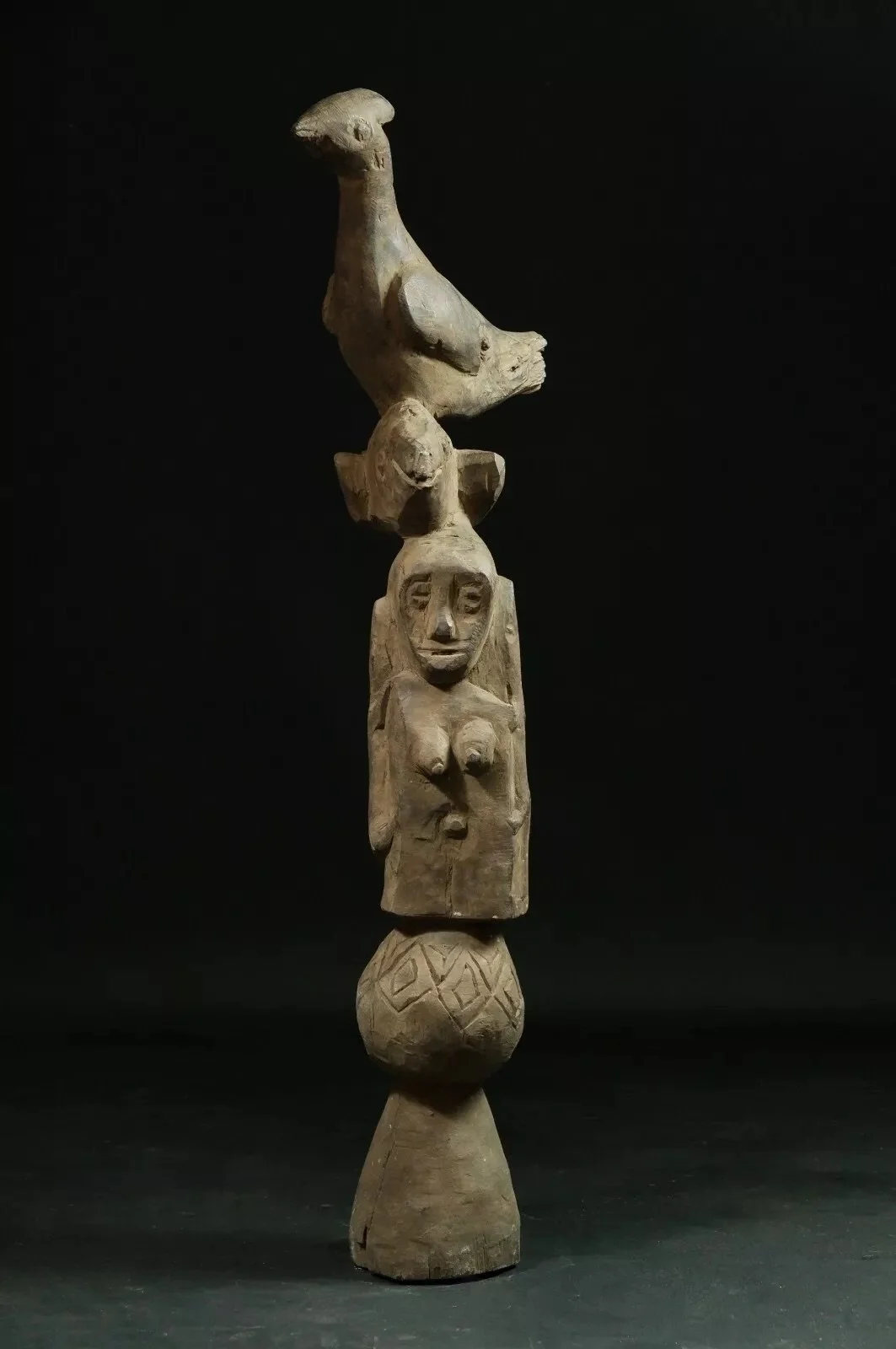Elaborated Finely Carved Totemic Finial Figure Post - Timor - Indonesia - large