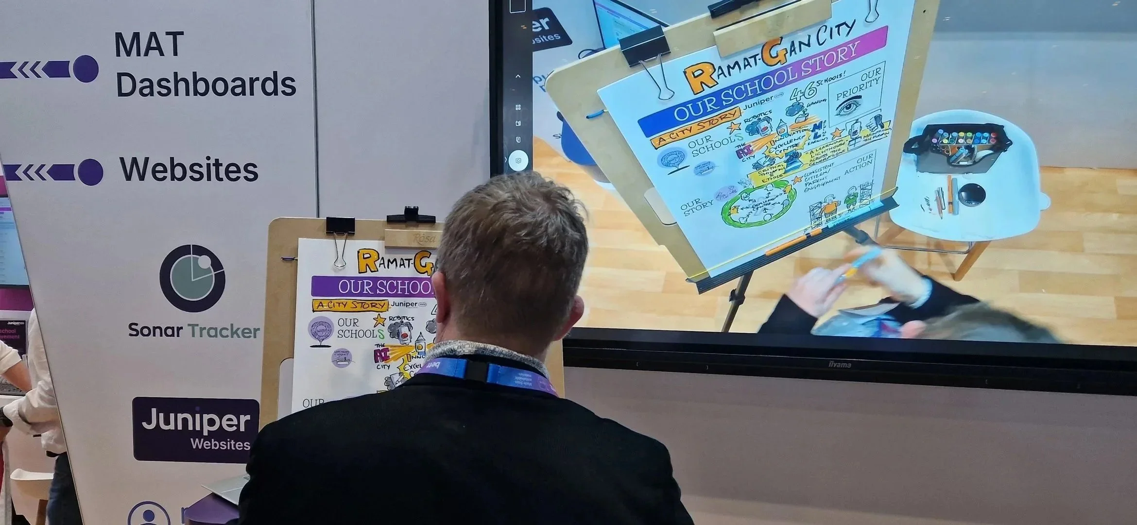 Drawnalism working with Juniper Education at Bett 2026. By Drawnalism.com