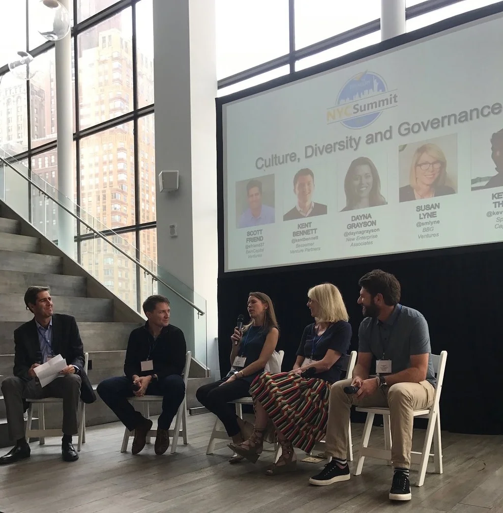 From left: Scott Friend (Managing Director, Bain Capital Ventures), Kent Bennett (Partner, Bessemer Venture Partners), Dayna Grayson (Partner, New Enterprise Associates), Susan Lyne (Managing Partner, BBG Ventures), Kevin Thau (General Partner, Spark Capital)