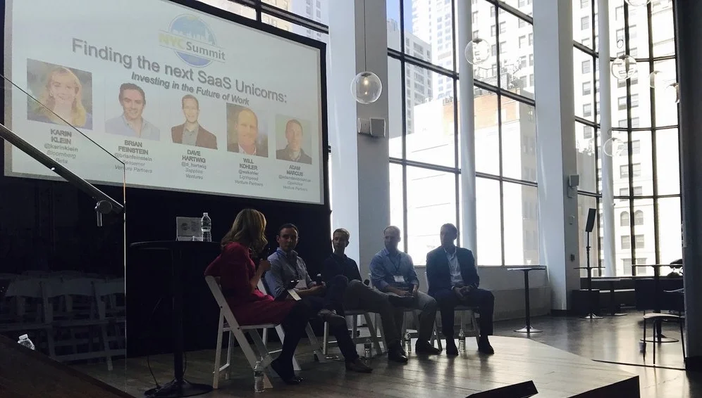 From left: Karin Klein (Founding Partner, Bloomberg Beta), Brian Feinstein (Partner, Bessemer Venture Partners), Dave Hartwig (Managing Director & Co-Founder, Sapphire Ventures), Will Kohler (Partner, Lightspeed Venture Partners), and Adam Marcus (Managing Partner, OpenView Venture Partners)