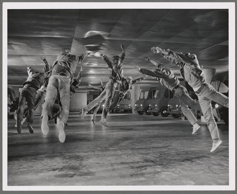  Male dancers as the jets leaping in the 'Cool' sequence of the film version, 1960. Jerome Robbins Dance Division, The New York Public Library Digital Collections. 